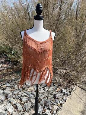 Boho Crochet Fringe Chevron Hollow Out Knit Tank Top Beach Cover Up